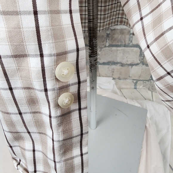 Michael Michael Kors Button Front Dress Shirt Plaid Tan Black White Size 17 1/2 - Picture 5 of 12